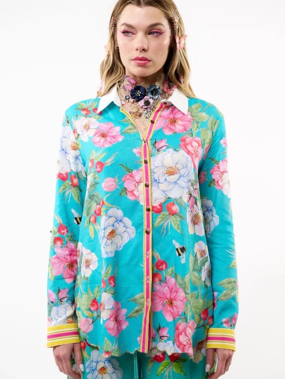Aratta La Ville Rose Shirt in Aqua Floral, NWT